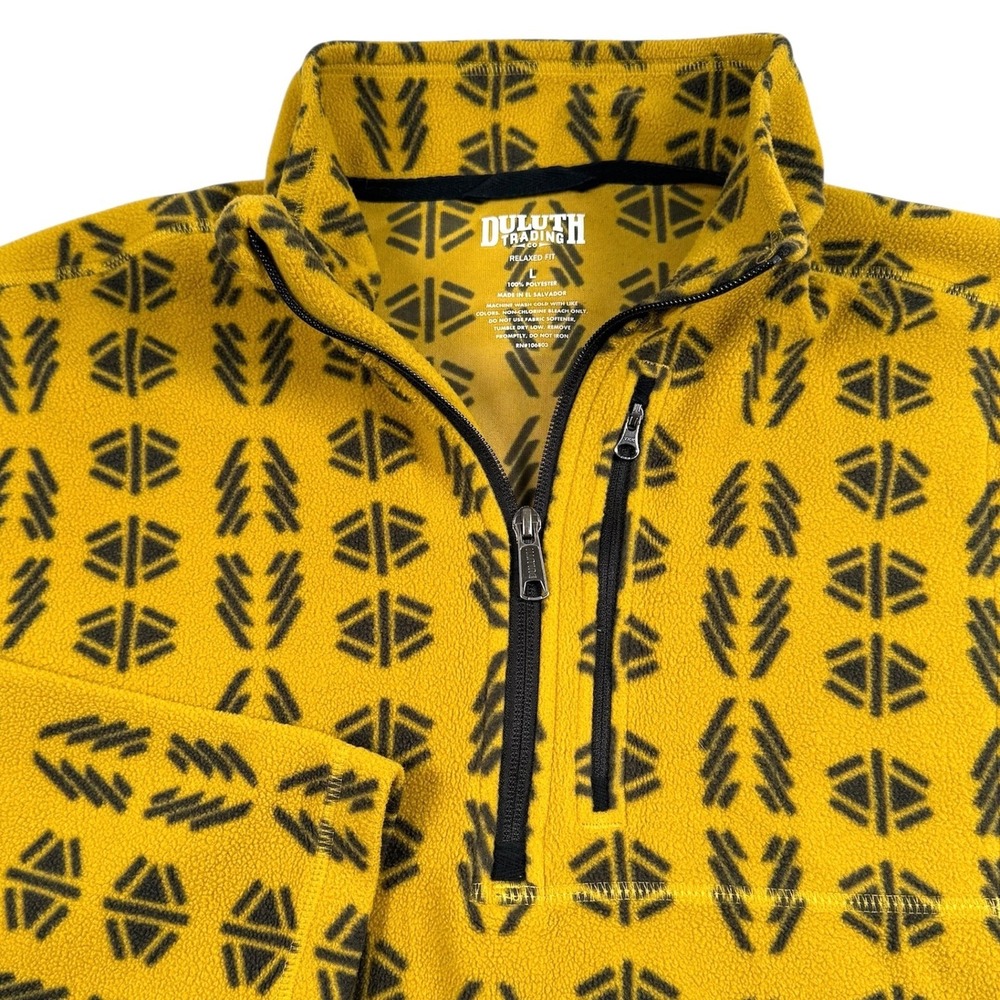 Duluth Trading Co Fleece Pullover Mens Large Yellow Geometric Quarter Zip